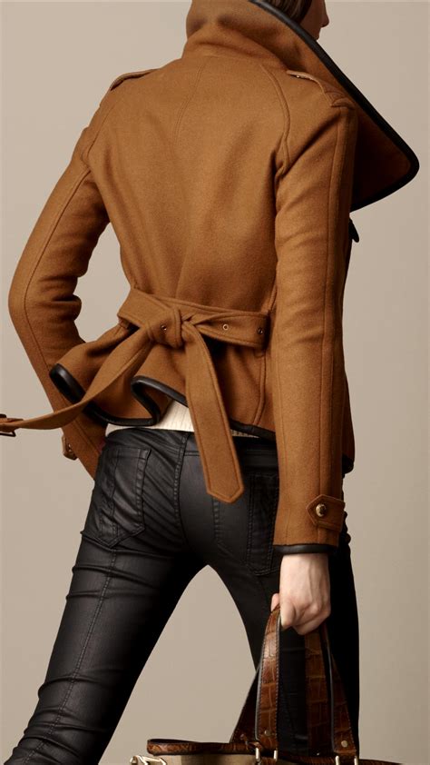 burberry leather trim blanket wrap jacket fashion|burberry store online.